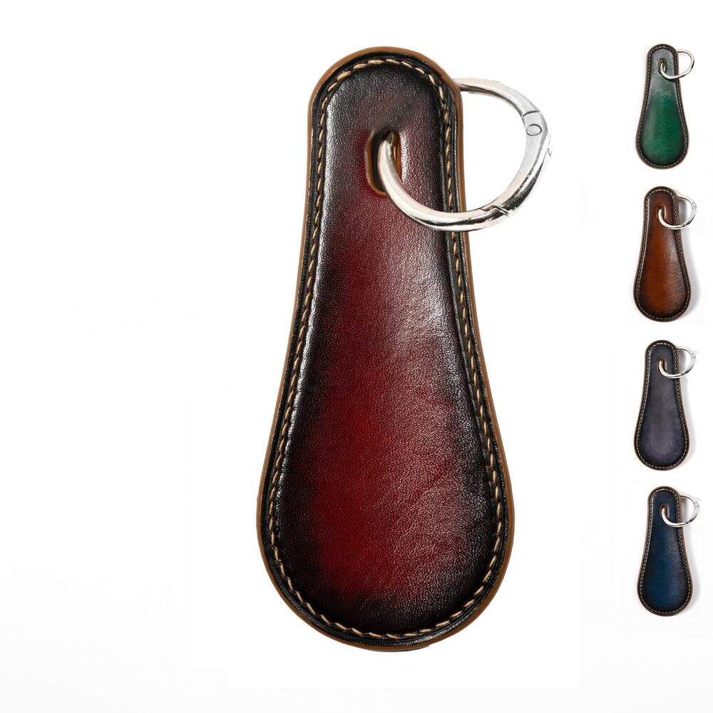 2144 Handmade Italian Leather Shoehorn Keychain, Patina Shoe Horn by